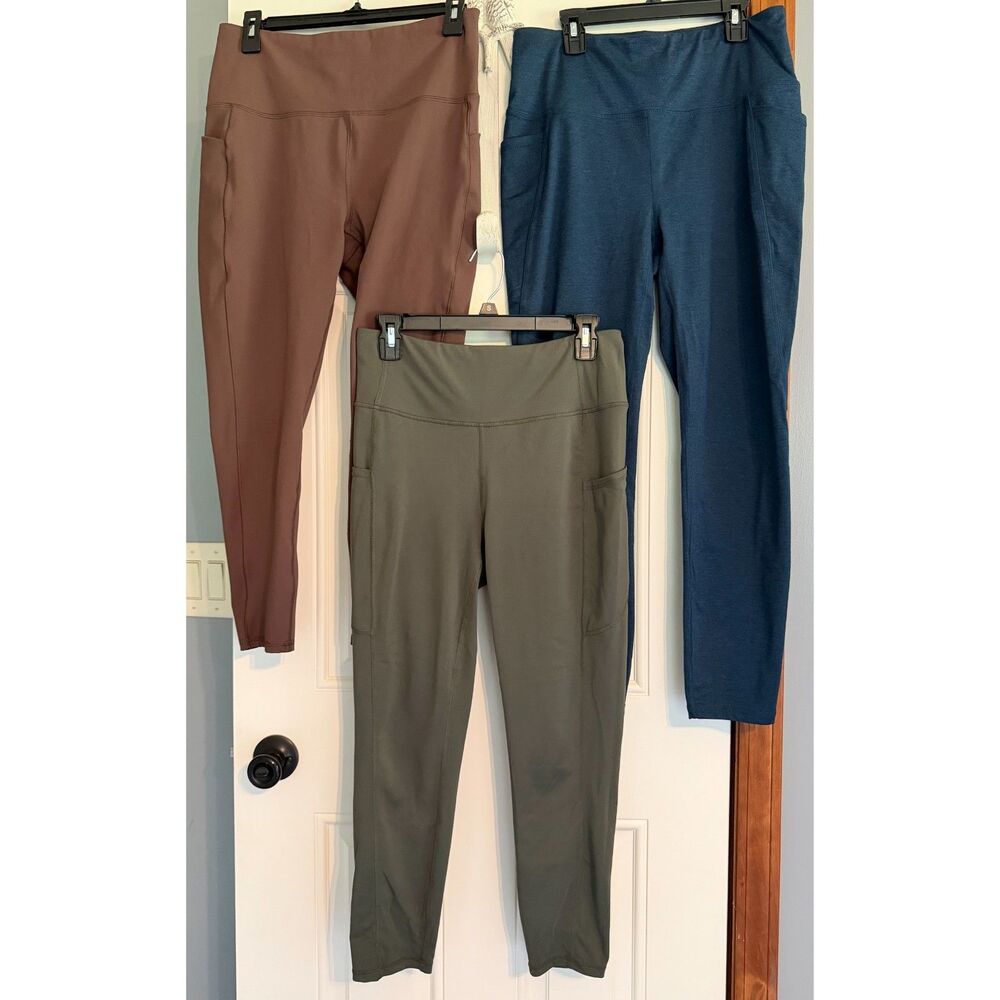 3 Pair RBX Women's Leggings Blue, Green and Brown size L